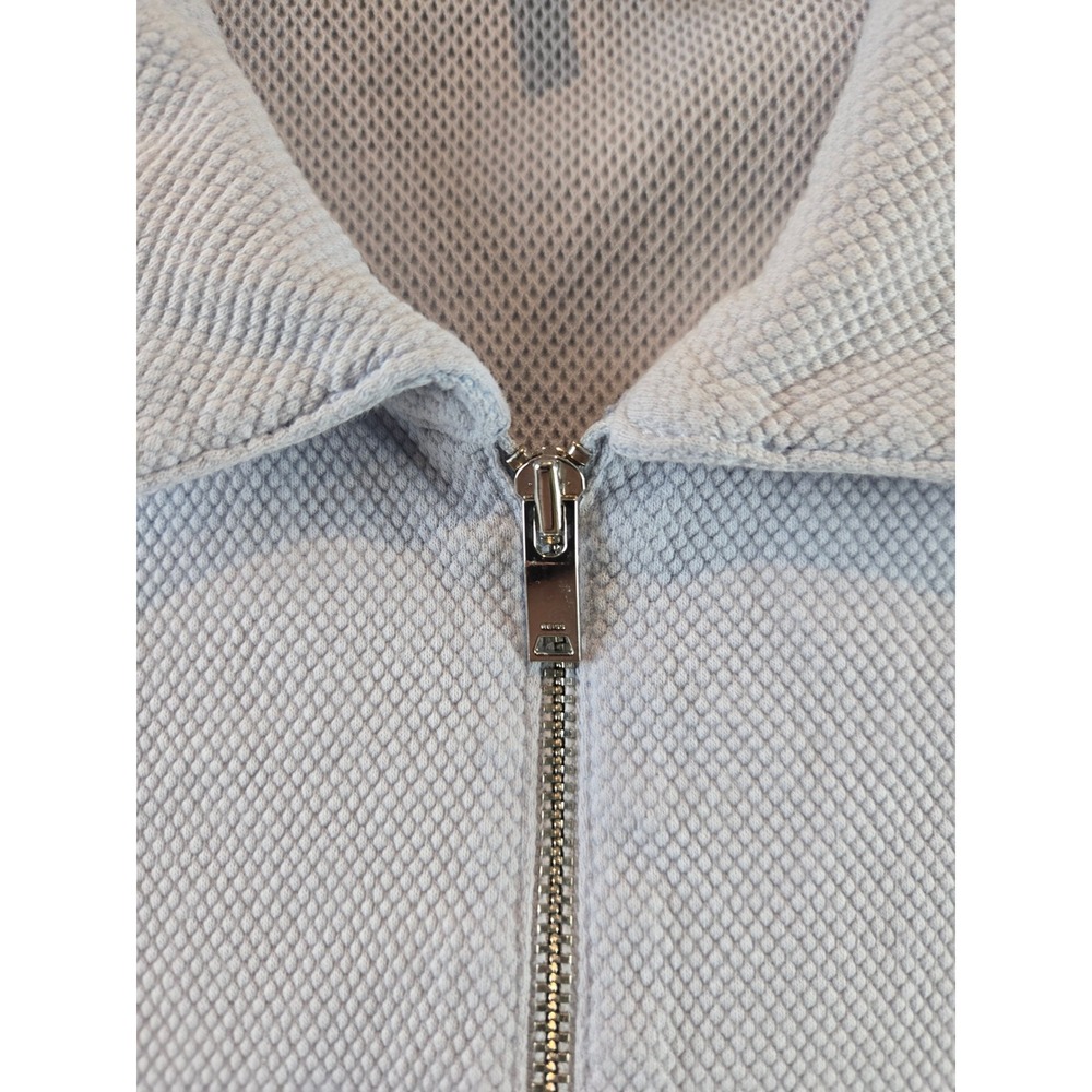 Reiss Billy Zip Polo Mens Size M Light Blue Textured Waffle Knit Short Sleeve - Picture 4 of 13